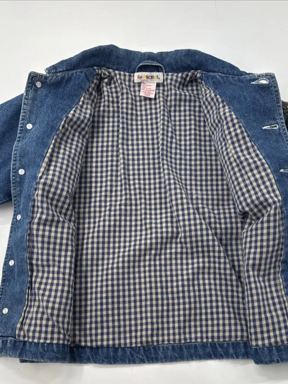 Vintage Gymboree Denim Jacket Boys Large 6-7 Blue Chore Coat Lined Button Jean